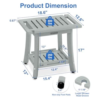 KingPavonini HDPS Shower Benches for Inside Shower to Sit on, Waterproof Shower Stool for Shaving Legs, Heavy Duty 400LBS Shower Seat with Storage Shelf, Shower Chair for Bathroom/Indoor/Outdoor Use - Image 2