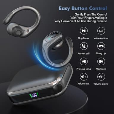 sajawass Wireless Bluetooth Earbuds, 75Hrs Playback, LED Display Charging Case, Ear Hooks, IPX7 Waterproof, Over-Ear Design - Image 3