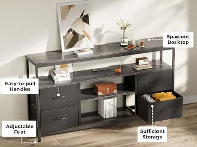 Huuger TV Stand Dresser with Power Outlets and LED Lights, 4 Drawers Entertainment Center with Shelves, 54in Media Console for 55 60 Inch TV, Dresser with PU Finish, Grey and Black - Image 8