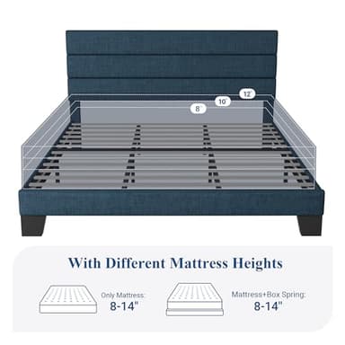 Allewie King Size Platform Bed Frame with Fabric Upholstered Headboard and Wooden Slats Support, Fully Upholstered Mattress Foundation/No Box Spring Needed/Easy Assembly, Navy Blue - Image 7