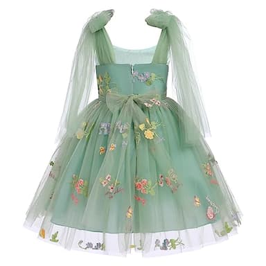 Fairy Dress Toddler, Party Dress for Baby Girl Boho Lace Hippie Flower Puffy Wedding Birthday Dance Evening Gown for Kids Baptism Photography Summer Halter Floral Clothes Sage Green 3-4T - Image 2