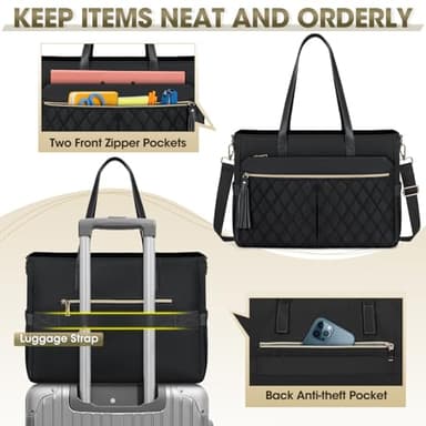 RAINSMORE Laptop Bag for Women 15.6Inch Teacher Tote Bag Work Bags for Women Nurse Bag Professional Laptop Tote Computer Messenger Laptop Briefcase Large Handbag for Office College Nursing, Black - Image 4