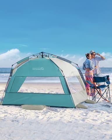 OutdoorMaster Beach Tent Sun Shelter for 3-4 Person, Pop Up Beach Tent Easy Setup with Sandbags, Portable Sun Shade Canopy with Carrying Bag for Beach & Outdoor, UPF50+ UV Protection - Cancun Seashore - Image 8
