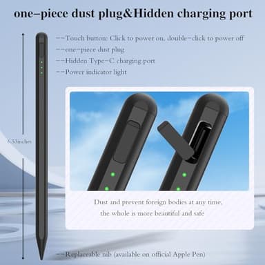 Stylus Pen for iPad11&10thGen,14Mins Faster Charge, with Pencil Holder,Palm Rejection, Tilt Sensitivity, for iPad Air11&13-inch(M3/M2), iPad Pro 11&13-inch (M4),iPad 6-11th,iPad Pro 11/12.9 inch - Image 4