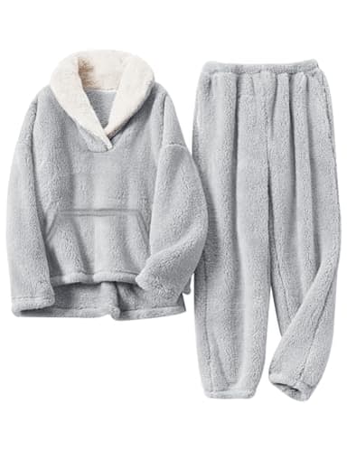 Gihuo Girls Fleece Pants Sets Fuzzy 2 Piece Outfits Lapel Collar Pullover Sweatshirt Set Sweatsuit 5-12Y (LightGrey, 7-8 Years) - Image 1
