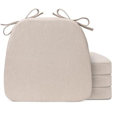 Sunsleek 4 Pack 17'' x 16'' Chair Cushions, 2" Thick Dining Chair Pads with Ties and Removable Washable Cover, Seat Cushion for Kitchen Chairs, Indoor Dining Room, Patio Chairs, Beige - Image 1