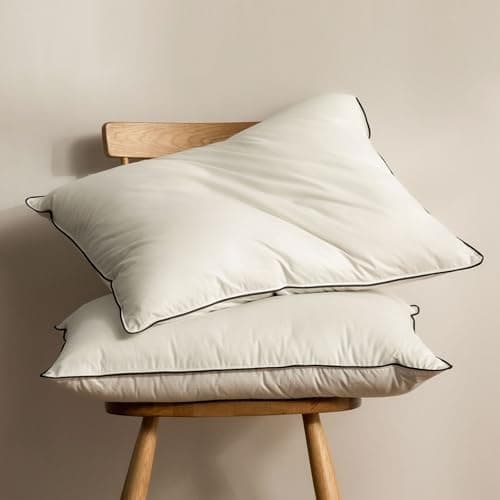 BPC Goose Feather Down Pillows Queen Size, with 100% Organic Cotton Cover - Luxury 3-Chamber Design for Medium Firm Support & Cloud-Like Comfort, Set of 2 Bed Pillows for Sleeping, 20x30 Inches - Image 1