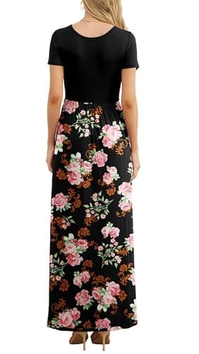 GRECERELLE Womens Black Floral Summer Dresses Short Sleeve Long Dresses for Vacation with Pocket XL, Flower Rose Black - Image 6