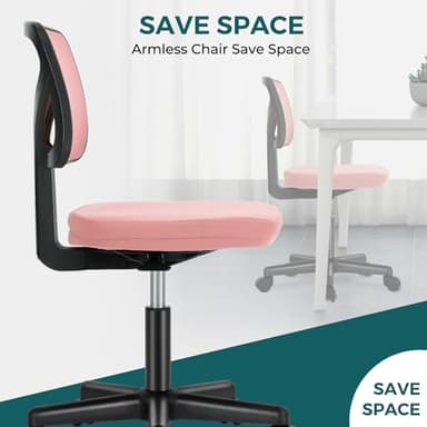 DUMOS Armless Desk Chairs with Wheels, Ergonomic Adjustable Home Office Swivel Rolling Task Chair No Arms, Comfy Mesh Mid Back Computer Work Vanity Desk Seat for Small Spaces, New Pink - Image 6