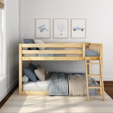 Max & Lily Fundamental Twin Low Bunk Bed, Kids Solid Wood Modern Bed Frame with Strong Wooden Slats, Non-Toxic Finishes, High Weight Capacity, Natural - Image 5