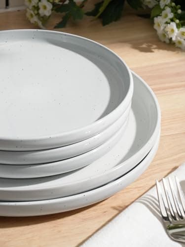 Famiware Dawn Plates and Bowls Sets, 12 Pieces Stoneware Dinnerware Sets, Dishes Set for 4, Microwave and Dishwasher Safe, White - Image 3