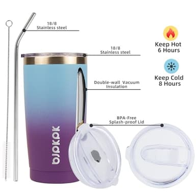 BJPKPK 20 oz Stainless Steel Vacuum Insulated Tumblers with Lids and Straw Reusable Travel Water Mug Double Wall Coffee Cup for Women and Men,Ocean Dream - Image 2