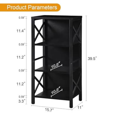 MNEETRUNG Small Bookshelf,4 Tier Industrial Bookcase with Metal Frame and Backboard,Narrow Black Book Shelf,Office Book case for Small Spaces,Living Room,Bedroom and Home Office - Image 2