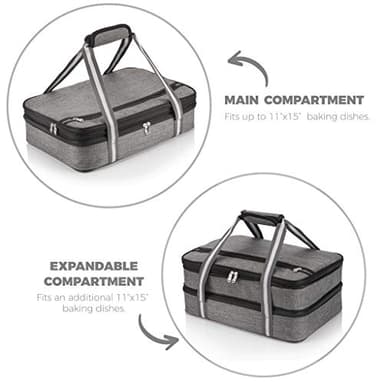 Stack Store Plus More Insulated Casserole Carrier for Hot or Cold Food, Lasagna Holder for Picnic, Potluck, Cookout - Fits 9” x 13” and 11” x 15” Baking Dish – Expandable Double Thermal Bag in Gray - Image 4