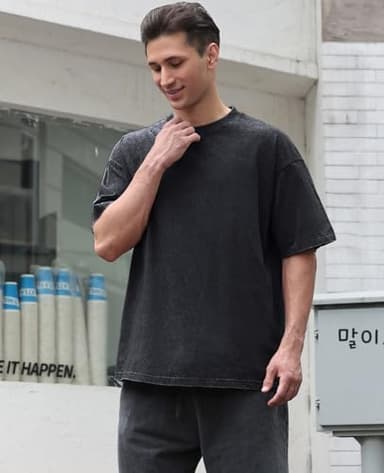 3 Pcs Oversized Heavy Cotton Summer T-Shirts Vintage Unisex Short Sleeves Casual Loose Basic Tops(A-Purple+Grey+Black 3XL) - Image 5