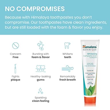 Himalaya Botanique Whitening Complete Care Toothpaste, Teeth Whitening, Fights Plaque, Fluoride Free, No Artificial Flavors, SLS Free, Cruelty Free, Foaming, Simply Mint Flavor, 5.29 Oz, 4 Pack - Image 5