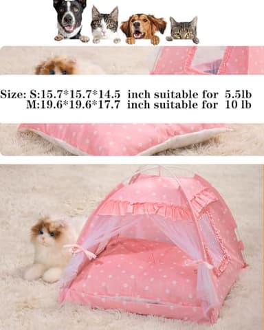 SEIMMIE Cat Princess Bed Tent House - Kitty Cute Tent Indoor,Small Dog House Indoor/Outdoor Cave Nest Bed Small Dog Tent for Cat,Puppy Tent (15.7"x15.7"x14.5"/Pink) - Image 3