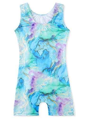 HOZIY Leotard for Girls Gymnastics With Shorts 3t 4t Biketard Gymnastic Tumbling Outfit Suit Clothing Kids Child Shiny Sparkle Glitter Marble Blue Green Purple Floral - Image 2