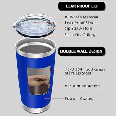 AIANJI 20oz Tumbler Bulk Stainless Steel Tumblers with Lid Vacuum Insulated Double Wall Travel Coffee Mug Powder Coated Tumbler Cup for Hot and Cold Drinks(Dark Blue, 12 pack) - Image 3
