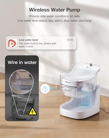 PETGUGU Cat Water Fountain, Automatic Water Dispenser, 2L Pet Water Fountain Transparent Water Tank, 8 Layers Filters Cat Fountain Dog Water Fountain Wireless Pump 2.4G WiFi PF1L - Image 5