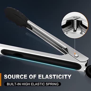Eddeas Kitchen Tongs with Silicone Tips, Tongs for Cooking Heat Resistant 600 Degrees Stainless Steel Locking Tong - 7" 9" & 12 inch Silicone Tong Non-Stick, Black Set of 3 - Image 4
