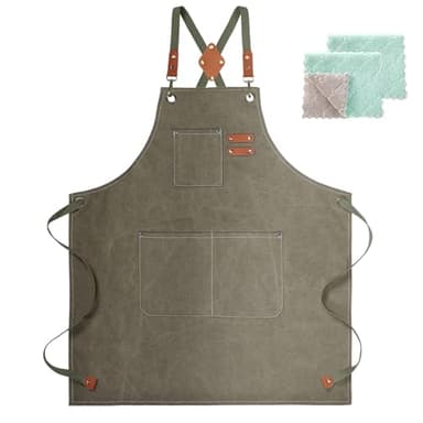 ZOMAO Cotton Canvas Cross Back Apron for Men and Women,Chef Apron With Adjustable Strap and Large Pockets,Kitchen Cooking Baking Bib Heavy Duty Work Apron - Image 1