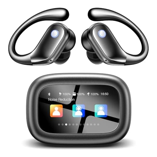 jaddsa Wireless Earbuds, ENC Noise Cancelling Sport Ear Buds with Multifunctional Touch Screen, Bluetooth 5.4 Headphones, Bass Stereo Sound, 5 EQ Over-Ear Earbuds for Sports/Workout/Gym-Black - Image 1