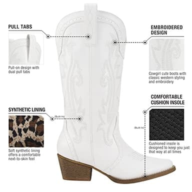 HISEA Rollda Cowboy Boots for Women, Cowgirl Boots, Comfortable Western Boots with Pointed Toe Stitched Embroidery for Country Concert Dancing Wedding Traveling Daily Outfits - Image 3