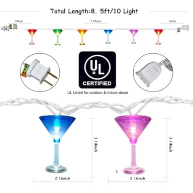 Bokoiuu 8.5FT Bar Decor Cocktai String Lights, Multicolor Cocktail Lights with 14 3D LED Cocktail Lights, Party Cocktail String Lights for Indoor Outdoor Birthday Wedding Decorations, White Wire - Image 2