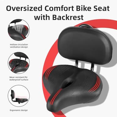 COOLWUFAN Oversized Bike Seat with Backrest for Peloton Bike, Wide Bicycle Saddle Compatible with Peloton, Road, Exercise, Tricycle, Electric Bike - Image 2