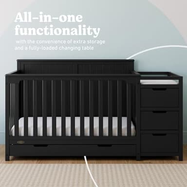 Graco Hadley 5-in-1 Convertible Crib & Changer (Black) – GREENGUARD Gold Certified, Fits Standard Crib Mattress, Converts to Toddler Bed and Full Bed, 4 Adjustable Mattress Heights - Image 3