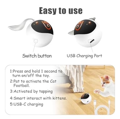 Migipaws Interactive Cat Ball Toy Set, Fun Tracker, Automatic Rolling Chase Ball with Fluffy Tail, A Small Mice, Rechargeable (White) - Image 7