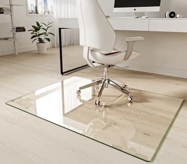Koonmi Tempered Glass Chair Mat 36"x48" - Premium Office Chair Mat for Hardwood Floors & Low-Pile Carpet with 4 Non-Slip Pads - Thick Scratch-Resistant Surface - Image 1