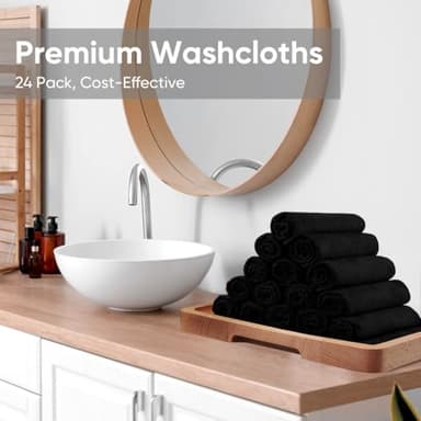 HOMEXCEL Black Washcloths 24 Pack, Highly Absorbent and Soft Microfiber Face Towel, Makeup Remover Towels, Multi-Purpose Wash Cloths for Bathroom, Hotel, Spa, Gym, and Kitchen, 12x12 Inch - Image 6