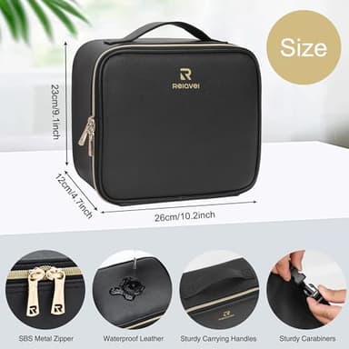 Relavel Travel Makeup Bag With LED Mirror, Cosmetic Train Case with Light up Mirror, Portable Makeup Artist Organizer Bag with Adjustable Dividers, Makeup Brush Holder Storage, Black - Image 5