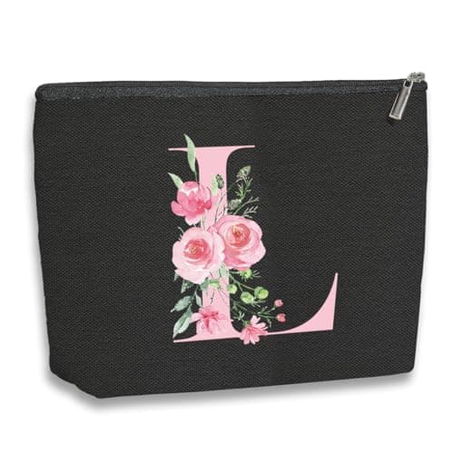 kdxpbpz A-Z Personalized Cosmetic Bag Monogrammed Makeup Bags Bridesmaid Gifts Custom Toiletry Pouch Gifts for Women Mom Best Friend Sister Bride Bridesmaid (L) - Image 1