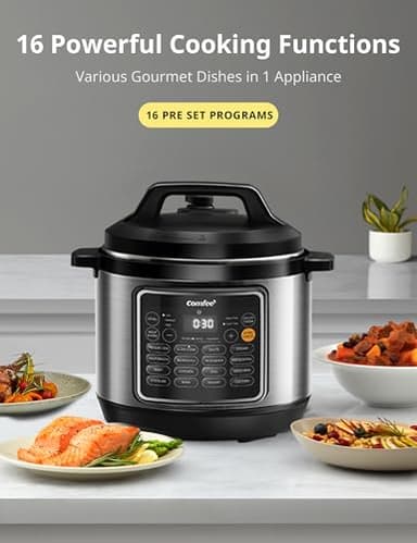 COMFEE’ Pressure Cooker 8 Quart with 16 Cooking Functions, Olla de Presion Non-Stick Pot Yogurt Maker Rice Cooker Slow Cooker Sauté Steamer, Healthy Ceramic Inner Pot - Image 2