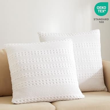 PHF 100% Cotton Waffle Weave Euro Sham Covers, 2 Pack 26" x 26" Bed Pillow Covers for Elegant Home Decor, No Filling, Luxury Aesthetic Soft Euro Pillow Cases for Bed, White - Image 3