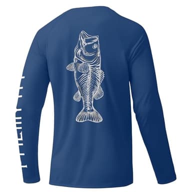 Palmyth Mens Fishing Shirts Long Sleeve Sun Protection Shirts UPF 50+ Rash Guard T-Shirt Tee Navy Bass Sketch XL - Image 1