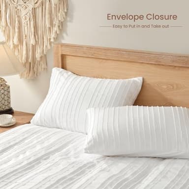 BESTSWEETIE White Duvet Cover King Size - Striped Tufted King Duvet Cover Set with Zipper Closure, 3pcs Soft Microfiber Boho Bedding Set for All Seasons (King, 104"x90") - Image 4