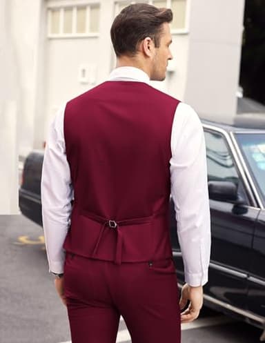 COOFANDY Men's Layered Suit Vest Business Dress Vests Formal Wedding Waistcoat Slim Fit Wine Red - Image 4
