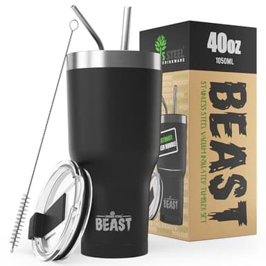 Beast 40 oz Tumbler Stainless Steel Vacuum Insulated Coffee Ice Cup Double Wall Travel Flask (Matte Black) - Image 1