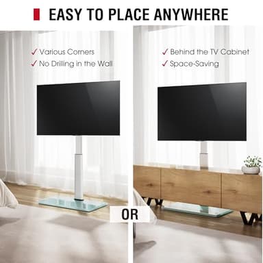 AOKCOS Swivel TV Floor Stand for 32-65 Inches TVs, 8 Level Height Adjustable Corner Small TV Stand Mount for Living Room/Bedroom, Holds up to 88 lbs,MAX VESA 400x400mm,White - Image 4