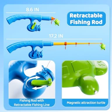 Magnetic Fishing Game Toys for Kids Toddlers 3-5 4-8, Water Table Bathtub Toys with Pole Rod Net Plastic Floating Fish, Water Bath Pool Outdoor Toys for Kids Toddlers Baby Age 3 4 5 6 7 8 Year Old - Image 7