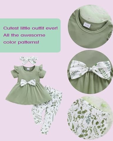 Doresbebe 18-24 Months Baby Girl Clothes Toddler Girl Outfits Floral Shirt Pants Infant Spring Summer Little Clothes Green - Image 5
