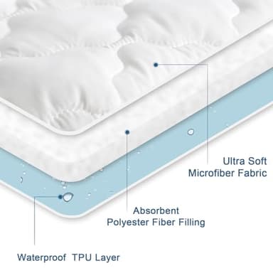 Full Size Mattress Protector Pad Waterproof Quilted, Breathable & Cooling Full Mattresses Pad Cover Fitted for Double Bed with Deep Pocket Up to 14", (White) - Image 3