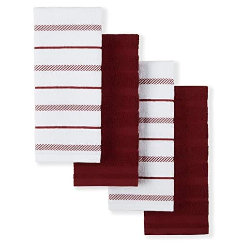 KitchenAid Albany Kitchen Towel 4-Pack Set, Smoked Paprika Red/White, 16"x26" - Image 1