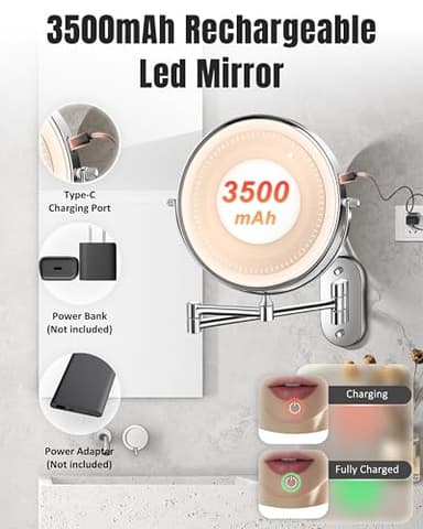 Wall Mounted Makeup Mirror with Light, 20X/1X 8'' Double Sided LED Magnifying Bathroom Lighted Vanity Mirror with Magnification, 3 Color Light up Touch Dimmable Extended Arm 360 Rotation - Image 5