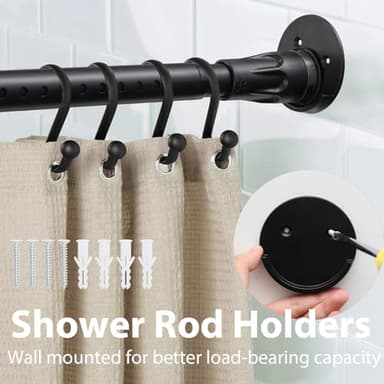 Extra Long Tension Rod with Shower Rod Holder No Drill, Stainless Steel Adjustable Shower Curtain Rod for Bathroom Windows Closet 48-120 Inch Non Slip Matte Black - Image 4