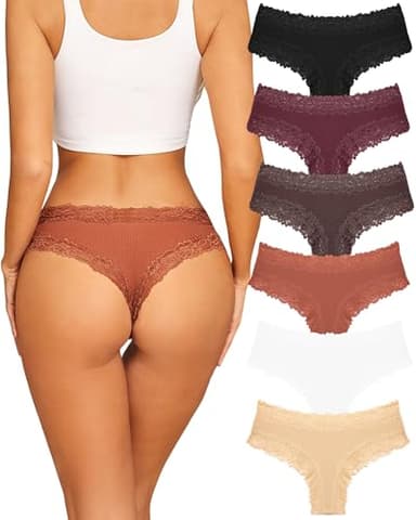 Sth Big Womens Cotton Underwear Sexy Lace Brazilian Panties Soft Breathable Cotton Cheeky Underwear for Ladies 6 Pack (6A, Medium) - Image 1